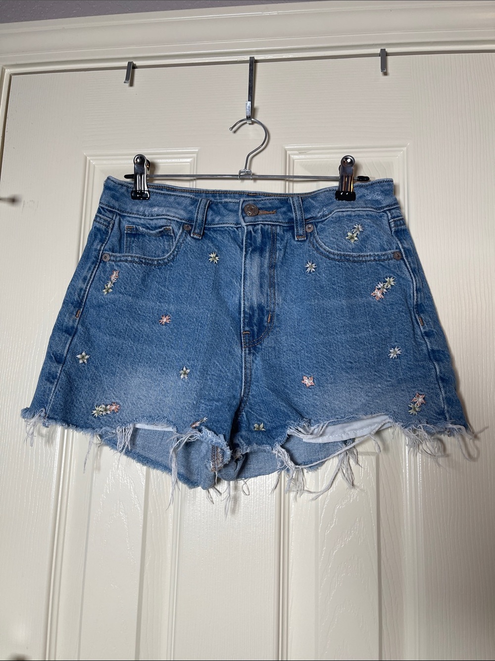 American Eagle Outfitters Blue Embroidered Denim Cutoff Shorts
